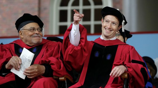 Zuckerberg and actor James Earl Jones at the Harvard commencement.