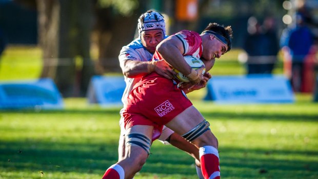 Tuggeranong Vikings lock Darcy Swain in action against tje Queanbeyan Whites on Saturday.