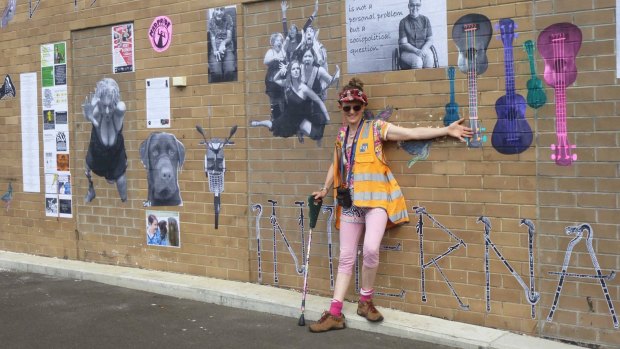 Artist Larissa MacFarlane with the artwork that was later removed by the council. 