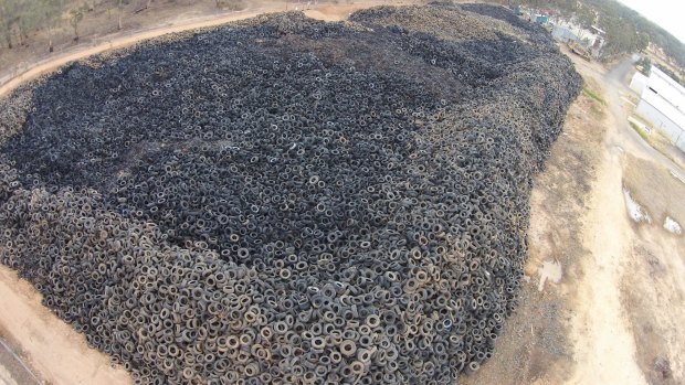 An aerial shot from 2014 of the Stawell tyre dump, which holds around 9 million tyres. 