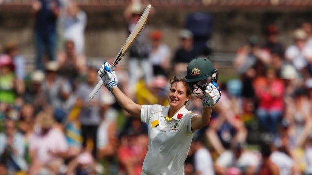 Record-breaker: Australia's Ellyse Perry on her way to a double-century.