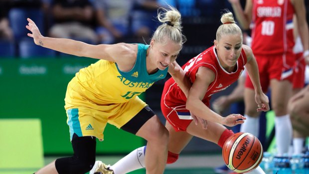 Erin Phillips in action for the Opals against Serbia at the Rio Olympics in 2016.