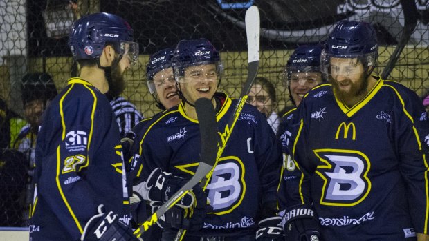 Sport
CBR Brave vs Adelaide Adrenaline at Phillip Ice Rink.
Brave celebrate a goal
22 July 2016
Photo by Rohan Thomson
The Canberra Times