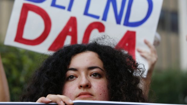 Loyola Marymount University student and dreamer Maria Carolina Gomez joins a rally in Los Angeles in support of the Deferred Action for Childhood Arrivals.