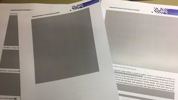 Large parts of the report, including names and photographs, were redacted.