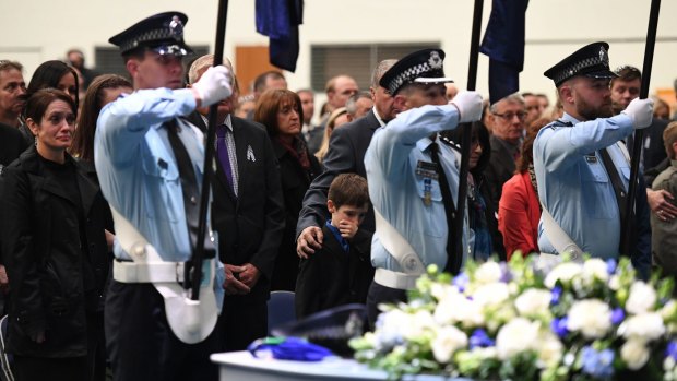 Senior Constable Brett Forte is farewelled at a funeral service in Toowoomba.