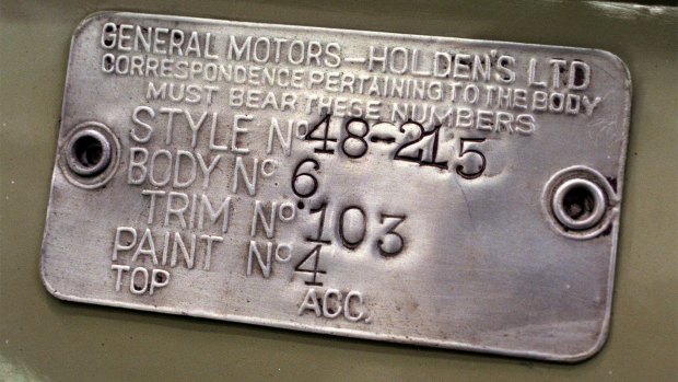 The bodytag on the first Holden ever made, off the production line in 1948.