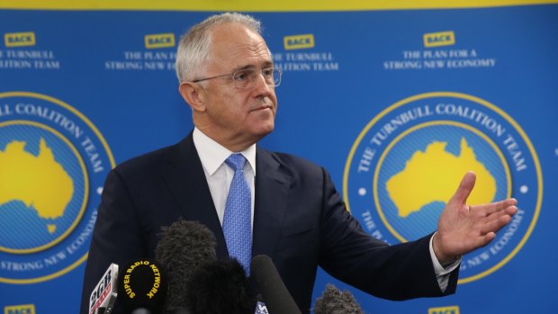Prime Minister Malcolm Turnbull during a press conference after he visited the Space start-up hub in Cairns on Wednesday.