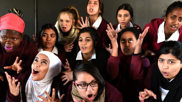 Students from Blacktown Girls High School channel the witches of  Macbeth  in Bell Shakespeare's educational program.