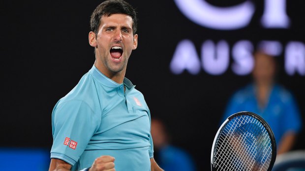 Campaign under way: Novak Djokovic celebrates after defeating Spain's Fernando Verdasco in their first round on Tuesday night.