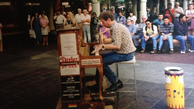 John Gill in action in the Murray Street Mall.