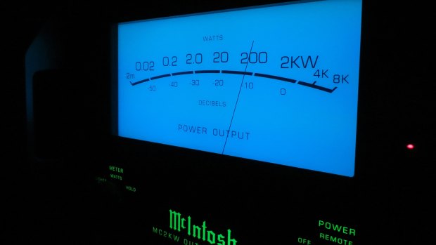 Blue-lit meters and a classic logo are easy ways to identify McIntosh. So is the price tag.