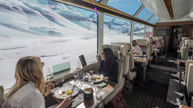 Dining in Excellence Class on the Glacier Express, Switzerland.
