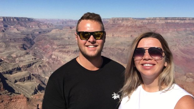 Canberra couple Laura Vojinovic and Rory Walker were in lockdown at their Las Vegas hotel, the Luxor, in the aftermath of the shooting.