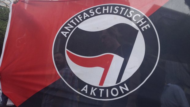 The Antifaschistische Aktion flag on Saturday.