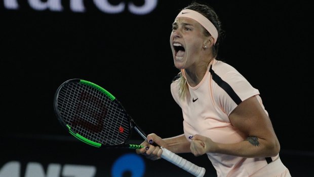 Aryna Sabalenka of Belarus was a loud and fierce fighter against Ashleigh Barty.