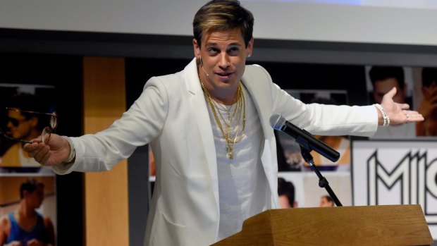 Appearance cancelled: Milo Yiannopoulos, pictured on January 25, has gained notoriety for railing against feminists, Muslims and political correctness. 