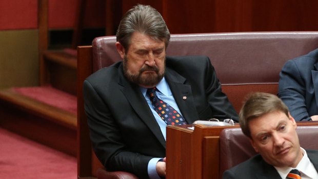 Derryn Hinch was caught snoozing during the Governor-General's speech on the opening day of Parliament. The photo would have been illegal if taken on any other day. 