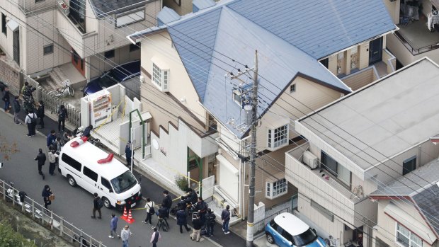 This aerial photo shows the apartment (centre) where police found dismembered bodies in coolers in Zama, southwest of Tokyo on Tuesday.