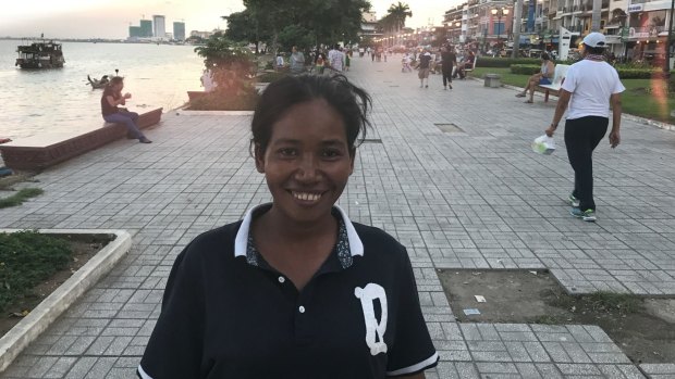 Yem Chanthy on the riverfront of the Cambodian capital where Australian filmaker James Ricketson was arrested.