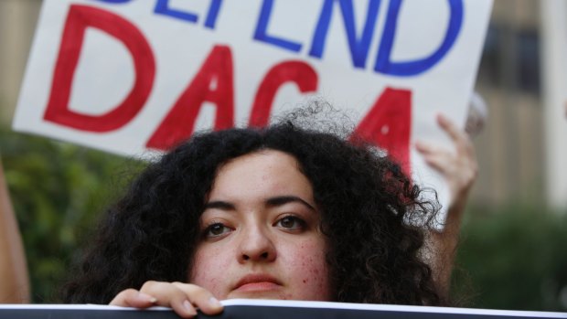 Loyola Marymount University student and dreamer Maria Carolina Gomez joins a rally in Los Angeles in support of the Deferred Action for Childhood Arrivals.
