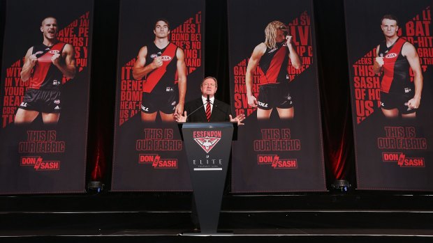 Kevin Sheedy speaks to the media during the Essendon season launch on March 16.