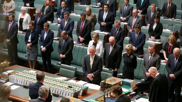 The House of Representatives observe a moment of silence as a mark of respect for victims of the terrorist attacks in Paris,  at the start of question time on Monday.