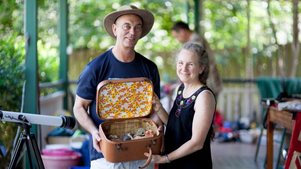 Harry Asche and Janette Asche, with their rock collection, are taking part in the Garage Sale Trail on October 22 in Brisbane.
