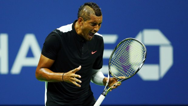 Kyrgios at the 2016 US Open. He retired in the third round with a hip injury.