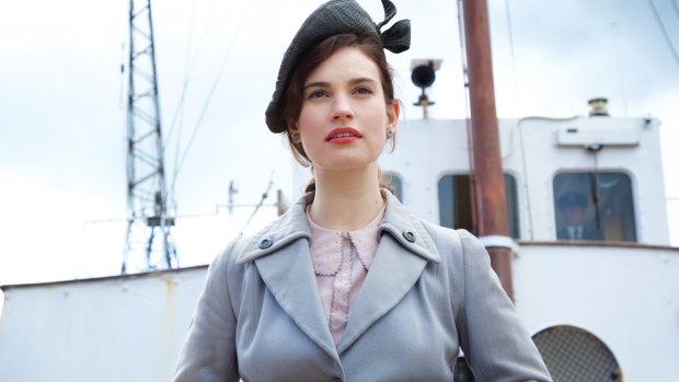 Lily James as Juliet in the film The Guernsey Literary & Potato Peel Pie Society.