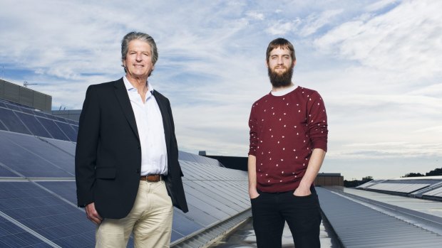 Professor Martin Green and  PhD student Mattias Juhl (right) at UNSW's School of Photovoltaic and Renewable Energy Engineering.