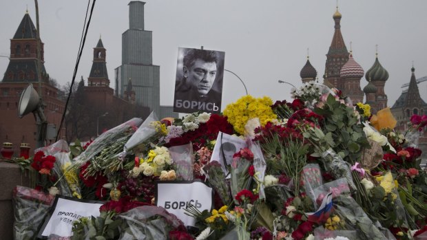 A makeshift memorial at the site where Boris Nemtsov was killed.