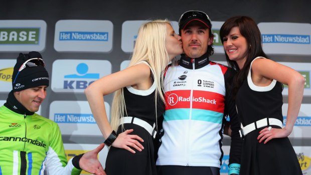 Peter Sagan gropes a podium girl after the Tour of Flanders in 2013.