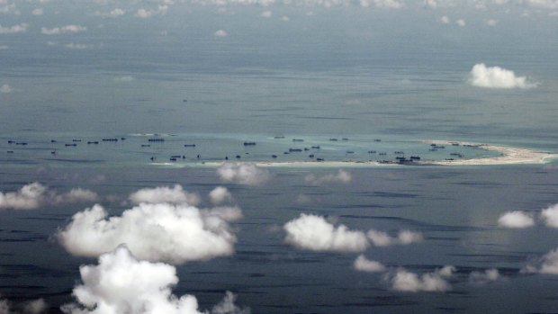 Land reclamation of Mischief Reef in the Spratly Islands in the South China Sea.