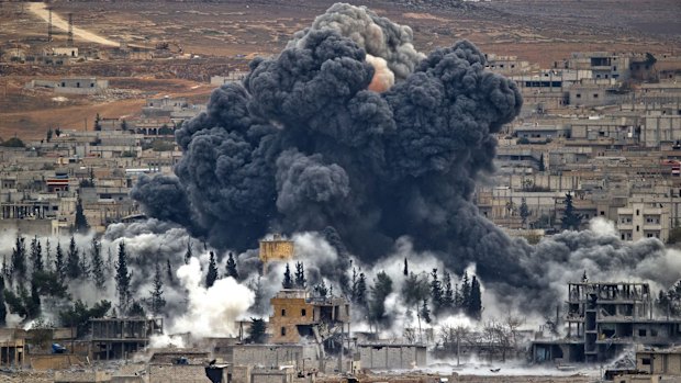 Smoke rises from Kobane after an airstrike by the US-led coalition in November.