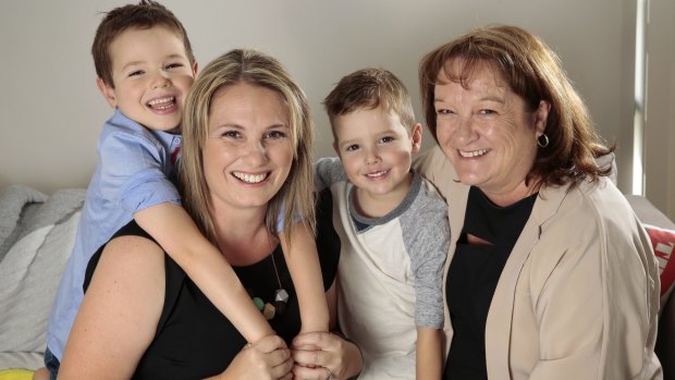 Dannielle Kelly of Wright has been named the Barnardos Mother of the Year for the ACT. She is pictured with sons Aidan, 4, and Liam, 7, and her mum Mary Ford, who nominated her for the award. 