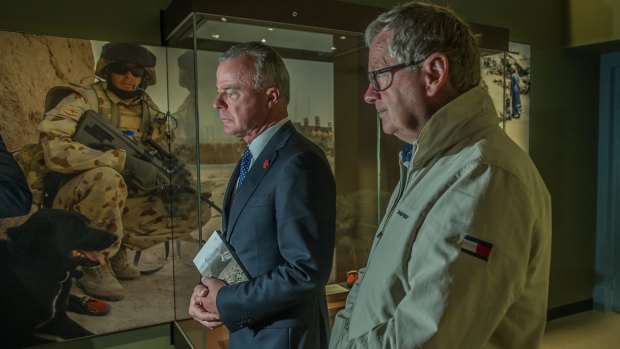 Dr Brendan Nelson and Chris Masters launch of Middle East display and Afghanistan DVD release at the Australian War Memorial. 