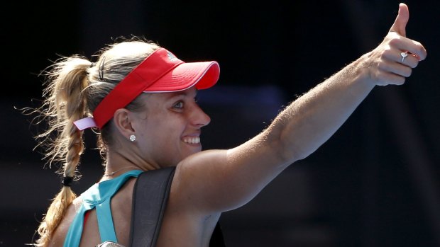 Thumbs up: Angelique Kerber is into the Australian Open final.