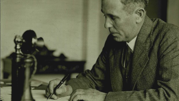 Ben Chifley in 1940, adjusting his Commonwealth Bank legislation. Mindful of the Depression's lessons, the then treasurer believed strongly in government control of banking.