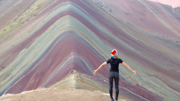 Surreal rainbow-striped mountains in Peru. 