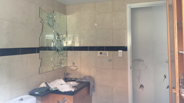 The smashed-up bathroom
