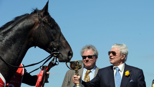 Lucky for some: Trainer Bart Cummings and foreman Reg Fleming after Viewed won the 2008 Melbourne Cup.
