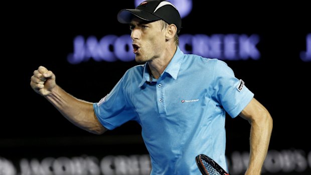 Australian No. 3: John Millman in action against Bernard Tomic at the Australian Open.