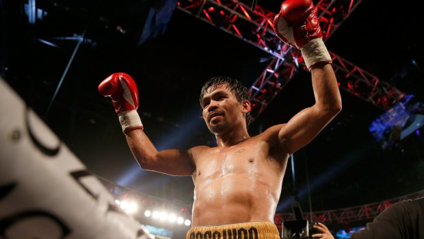 Manny Pacquiao celebrates after a bout in April 2016.