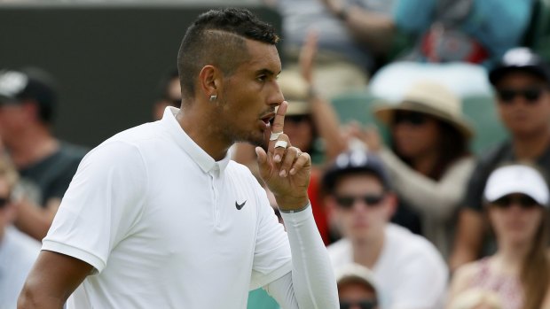Controversy: Nick Kyrgios during his match against Diego Schwartzman at Wimbledon this week.