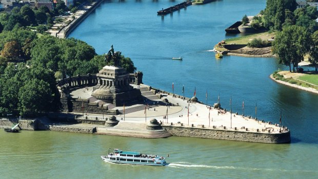 The meeting of the Rhine and Mosel rivers at Koblenz.