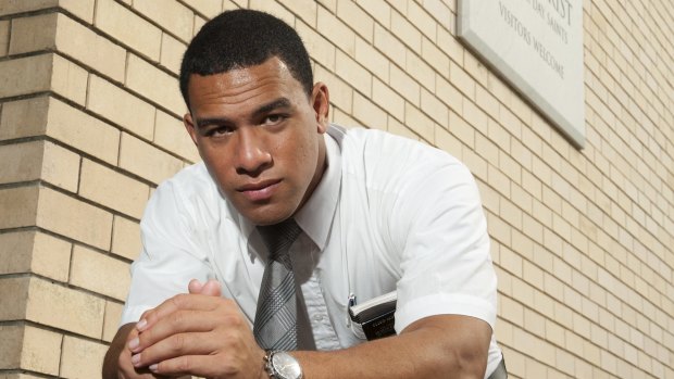 Faithful: Will Hopoate outside a Mormon Church in Brisbane during his missionary in 2012.