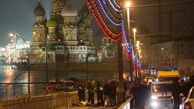 File image showing police at the scene of Nemtsov's murder in 2015.