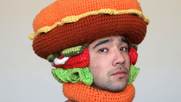 Phil Ferguson, aka Chiliphilly, who crochets his own unusual headwear.