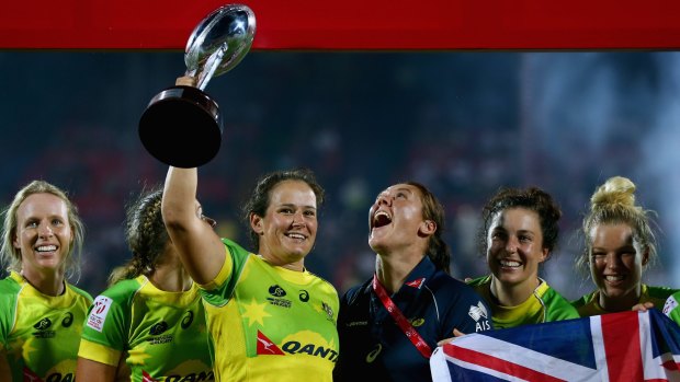 Women's sevens captain Sharni Williams, in blue, hopes they can forge their own identity in the Australian sporting landscape.